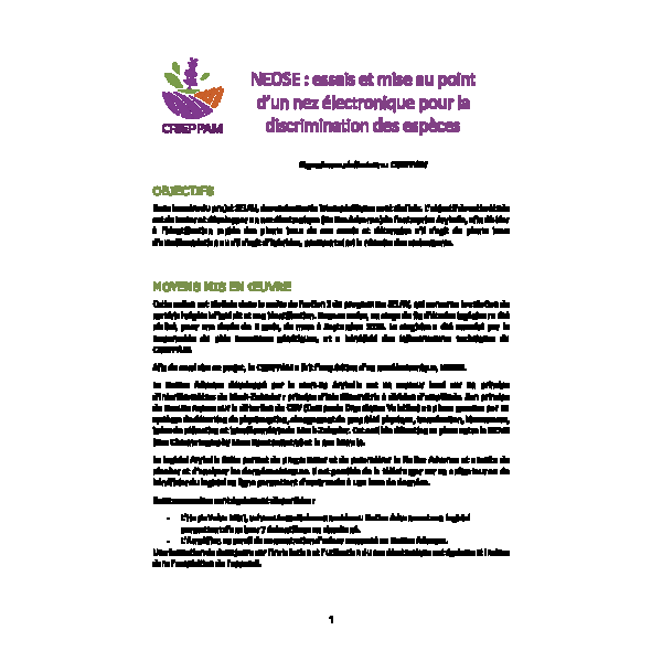 CR 2023 - NEOSE : essais et mise au point d’un nez électronique pour la discrimination des espèces