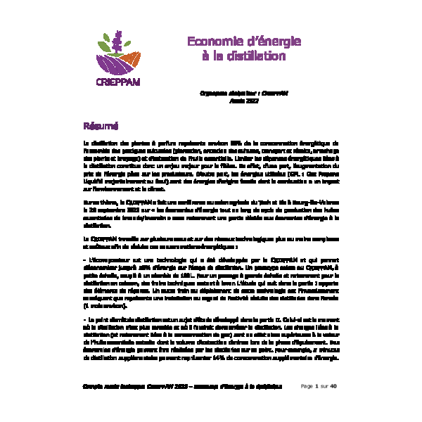 CR 2023 - Economie d’énergie à la distillation