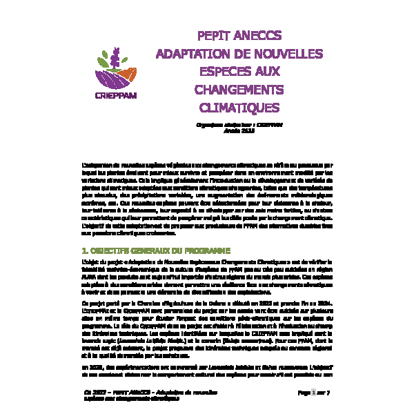 CR 2023 - PEPIT ANECCS ADAPTATION DE NOUVELLES ESPECES AUX CHANGEMENTS CLIMATIQUES
