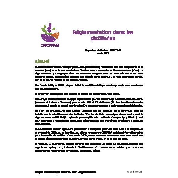 CR 2023 - Réglementation dans les distilleries