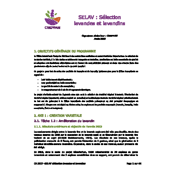 CR 2023 - SELAV : Sélection lavandes et lavandins