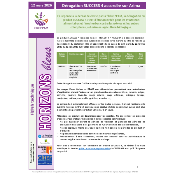 Flash Horizons bleus du 12 mars 2026 - Dérogation du SUCCESS 4