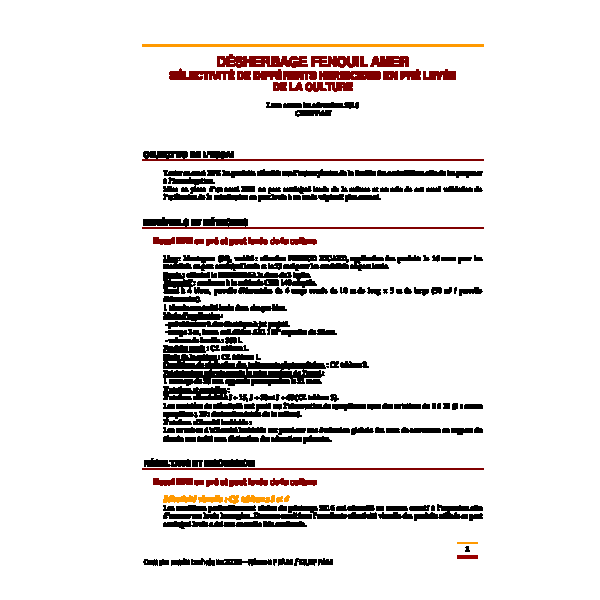 Désherbage du fenouil amer - Sélectivité de différents herbicides en pré levée de la culture