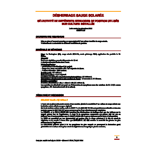 Désherbage sauge sclarée - Sélectivité de différents herbicides de position utilisés sur culture installée