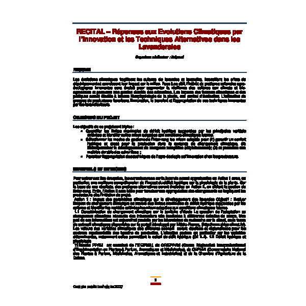 RECITAL – Réponses aux Evolutions Climatiques par l’Innovation et les Techniques Alternatives dans les Lavanderaies