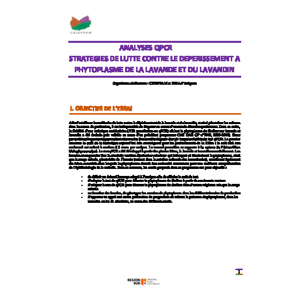 Analyses qPCR - stratégies de lutte contre le déperissement à phytoplasme de la lavande et du lavandin