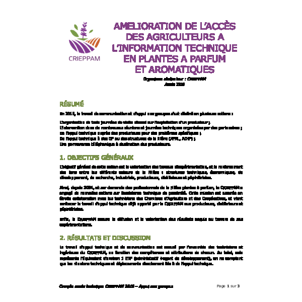 Amélioration de l’accès des agriculteurs à l’information technique en plantes à parfum et aromatiques