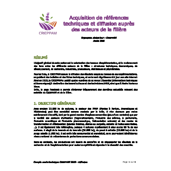 Acquisition de références techniques et diffusion auprès des acteurs de la filière