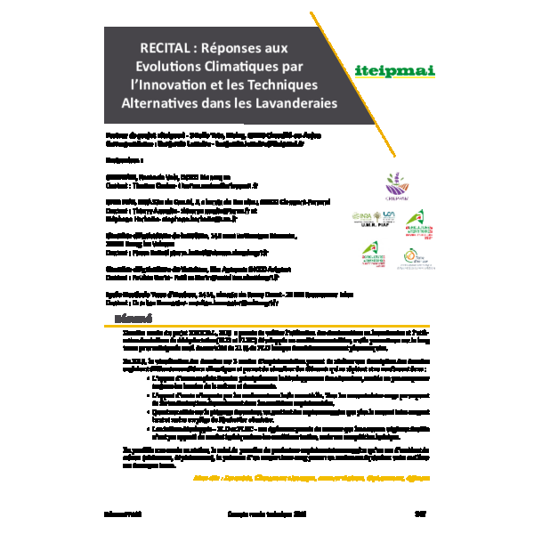 RECITAL – Réponses aux Evolutions Climatiques par l’Innovation et les Techniques Alternatives dans les Lavanderaies