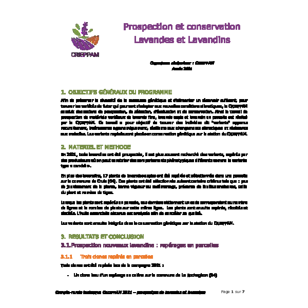 Prospection et conservation lavandes et lavandins