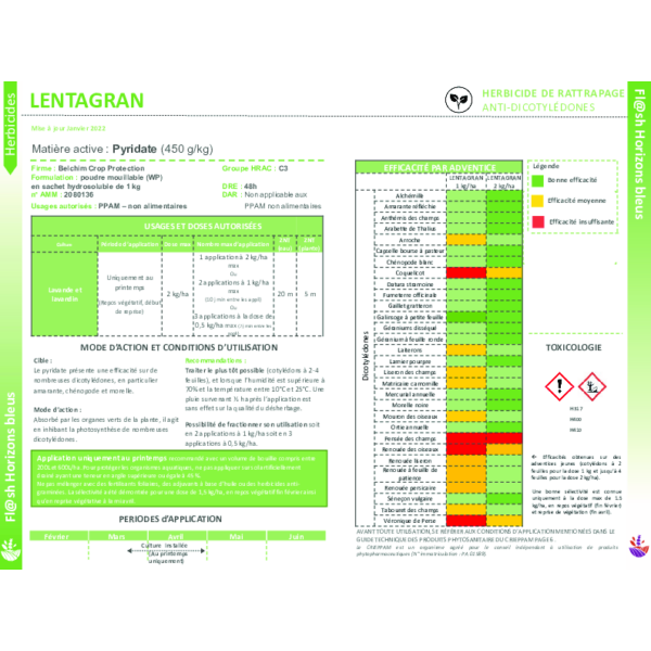 Fiche Herbicide "LENTAGRAN"