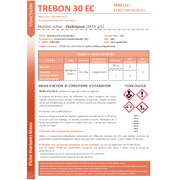 Fiche insecticide "TREBON 30 EC"