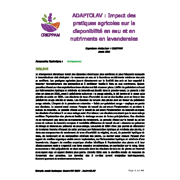ADAPTOLAV : Impact des pratiques agricoles sur la disponibilité en eau et en nutriments en lavanderaies