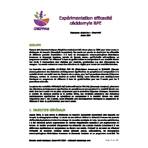Expérimentation efficacité cécidomyie BPE