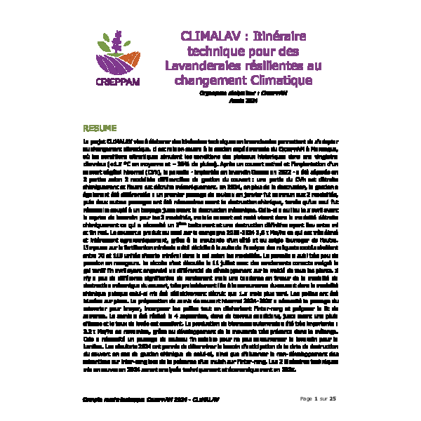 CLIMALAV : Itinéraire technique pour des Lavanderaies résilientes au changement Climatique