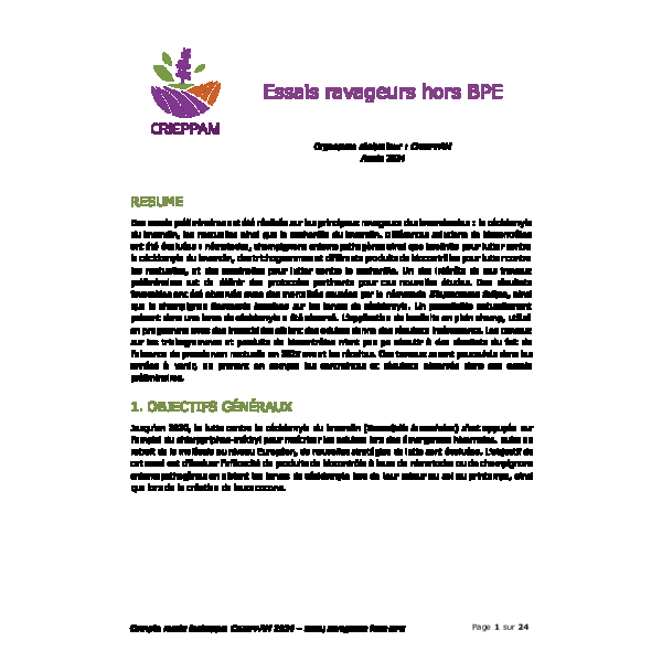 Essais ravageurs hors BPE