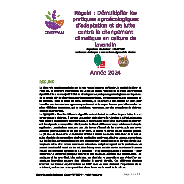 Regain : Démultiplier les pratiques agroécologiques d’adaptation et de lutte contre le changement climatique en culture de lavandin