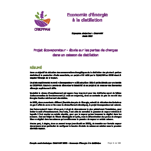 CR 2023 - Economie d’énergie à la distillation